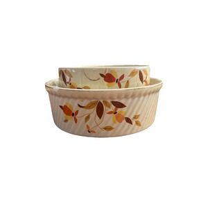 Vintage Hall's‎ Superior Floral Pattern Glazed Ceramic Casserole Dishes Set Of 2